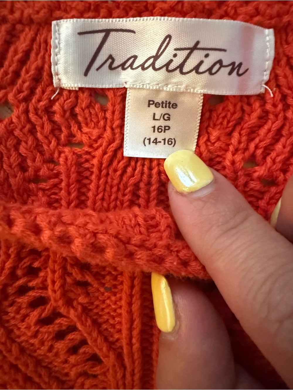 Tradition Tomato Red Orange Knit Openwork Boatneck Sweater Boho Casual Chic - Picture 4 of 5